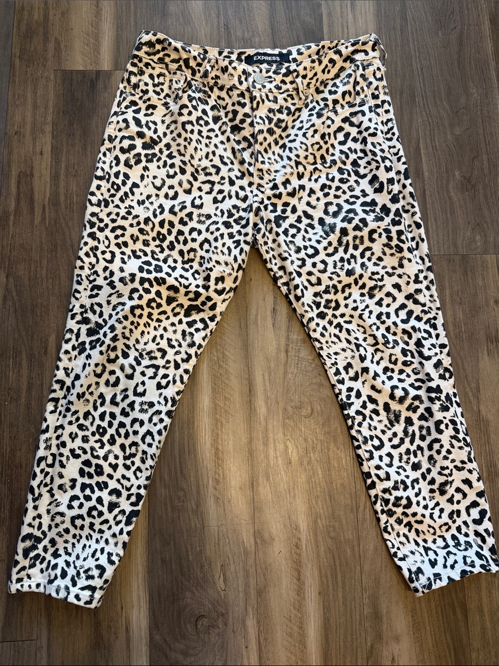 Express Leopard Print Slim Pants - Black, Tan & Cream